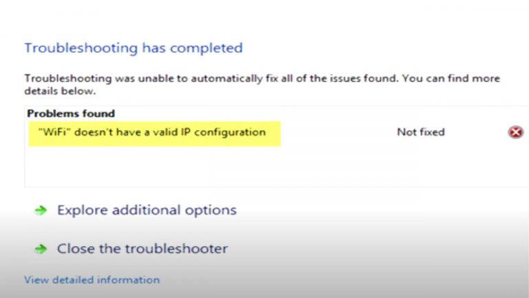 wifi doesnt have a valid ip configuration