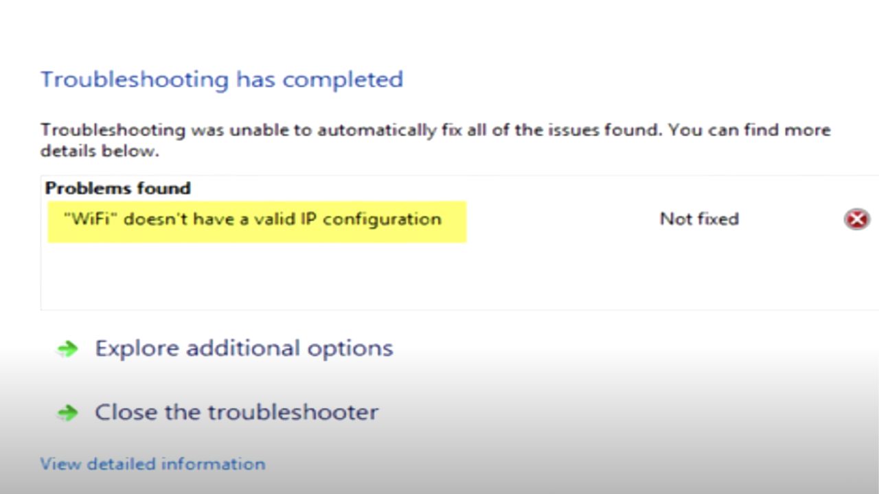 wifi doesnt have a valid ip configuration